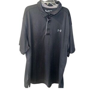 Under Armour Polo Shirt Mens 2XL Black Heat Gear Loose Golf Stretch Athletic